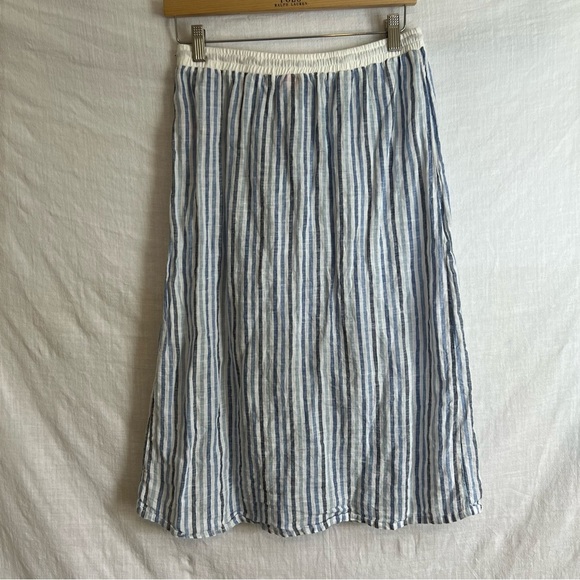 SITA MURT Striped 100% Linen Midi Skirt Drawstring in Blue/White Sz S-44 - Picture 3 of 7